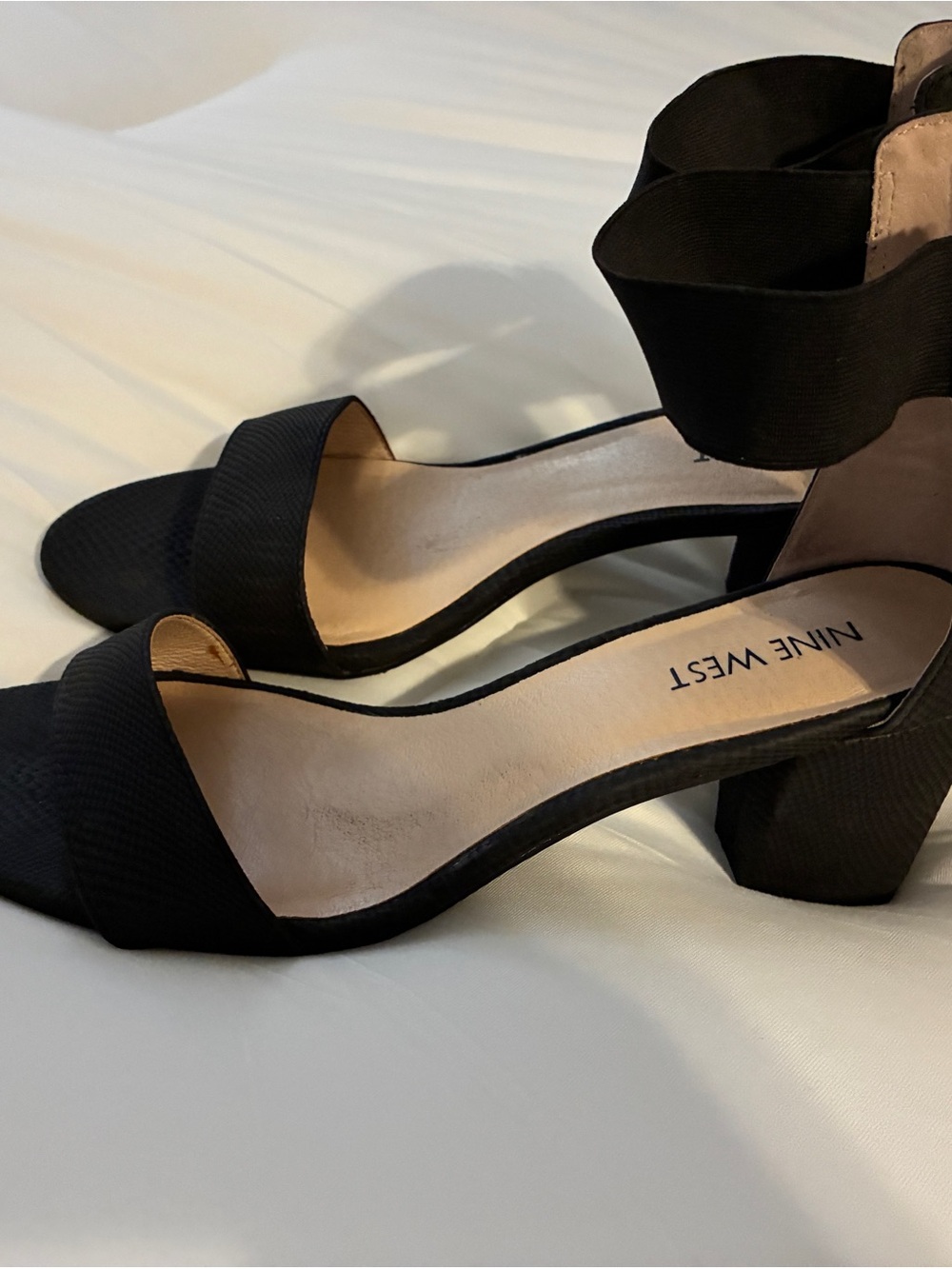 Nine West Black Open-Toe Block Heel Sandals with Ankle Strap